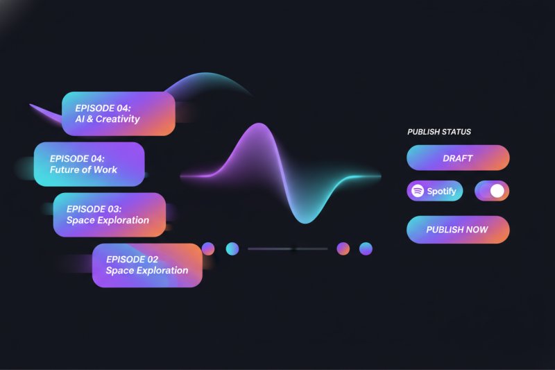 AI Podcast-Framework: Produktions-Dashboard mit Episodenliste, Kuratierung und Veröffentlichungs-Status