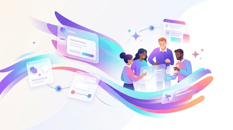 Abstrakte Illustration: Innovation mit Tempo — kuratiertes Experten-Team, Prototypen und KI-Workflows im vilow-Stil