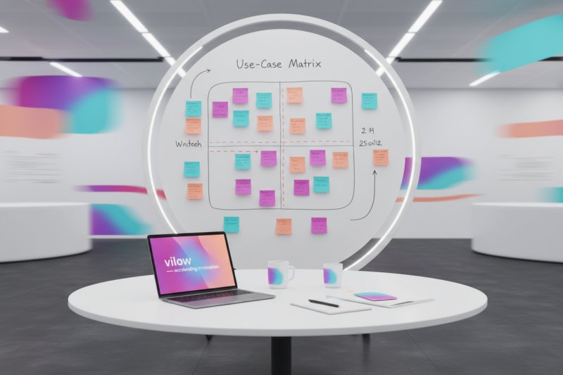 Abstrakte Illustration: AI-Strategy-Workshop mit Use-Case-Planung