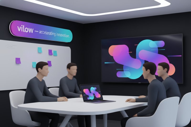 Abstrakte Illustration: Gründerteam bei der Produktentwicklung im Coworking