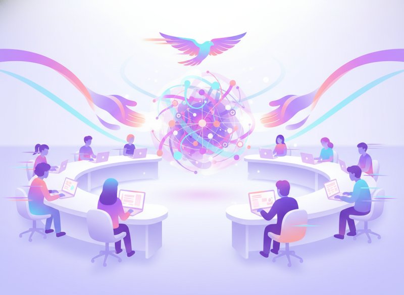 Abstrakte Illustration: KI‑Einführung und fließende Datenformen